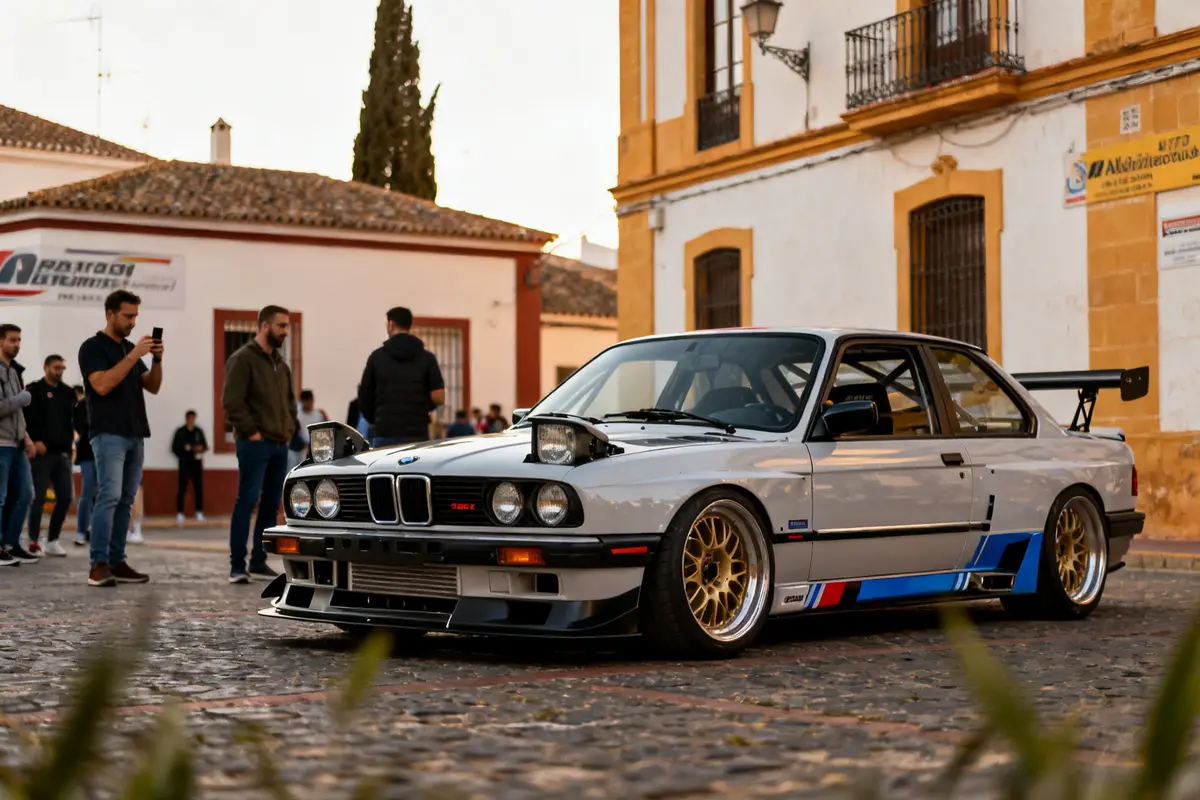 Coche clásico modificado en evento automovilístico, popular en los mods de Assetto Corsa Evo.